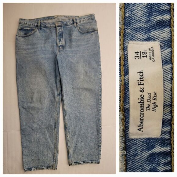 Abercrombie & Fitch Jeans Womens 34 Dad Straight High Rise Stretch Button Fly - Picture 1 of 8